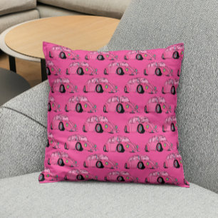 Magenta Pink Retro Klassisches Automuster Kissen