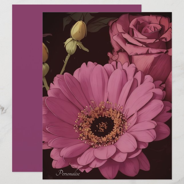 Magenta Pink Rose Blume Scrapbook Paper (Vorne/Hinten)