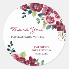 Magenta Pink Rose Floral Greenery Birthday Runder Aufkleber