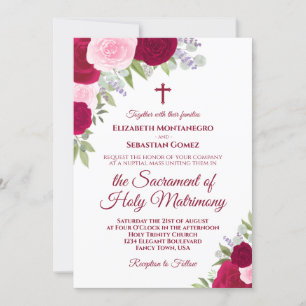 Magenta & Pink Roses Moderne katholische Hochzeit Einladung