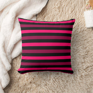 Magenta Pink Schwarz gestreiftes Muster Kissen