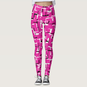Magenta Pink Schwarz-weiß Chic Muster Leggings