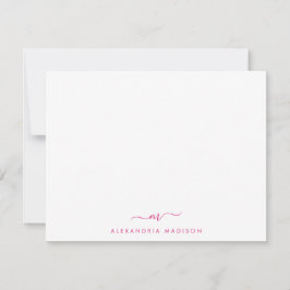 Magenta Pink Script Monogram Niedlich Swash Statio Mitteilungskarte
