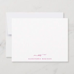 Magenta Pink Script Monogram Niedlich Swash Statio Mitteilungskarte
