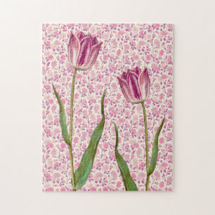 Magenta Pink Tulip Blume Vintage Kunst Puzzle