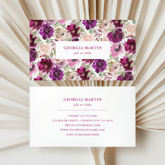 Magenta Pink Watercolor Floral Business Card Visitenkarte