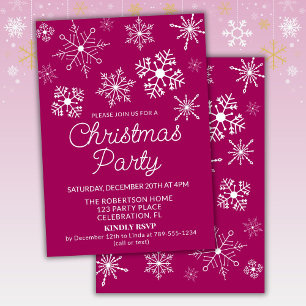 Magenta Pink Weißer Schneeflocken Weihnachts-Party Einladung