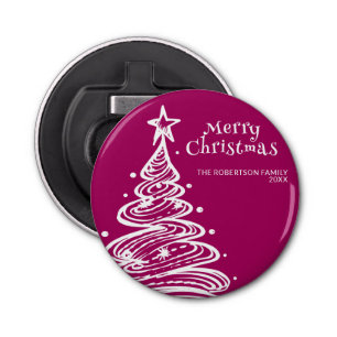 Magenta Pink White Christmas Tree Party Flaschenöffner