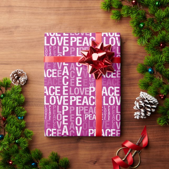 Magenta Pink White Peace Liebe Geschenkpapier (Feiertagsgeschenk)