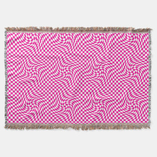 Magenta Pink & White Warped Chic Chic Chic Checks Decke
