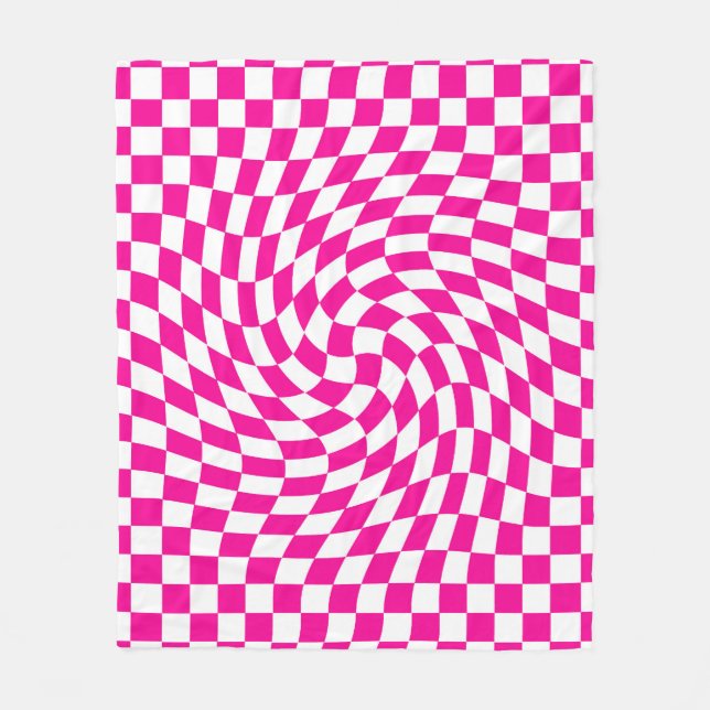 Magenta Pink & White Warped Chic Chic Chic Checks  Fleecedecke (Vorderseite)
