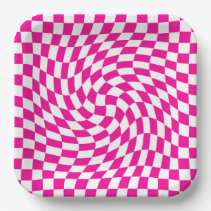 Magenta Pink & White Warped Chic Chic Chic Checks Pappteller