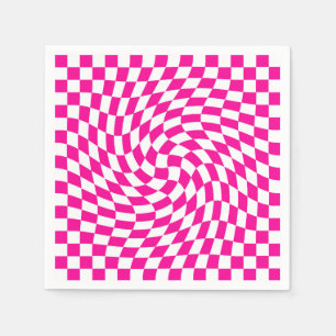 Magenta Pink & White Warped Chic Chic Chic Checks  Serviette