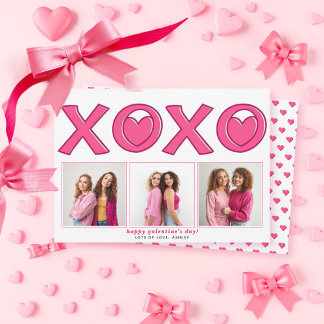 Magenta pink XOXO Galentines Day heart photo Feiertagskarte