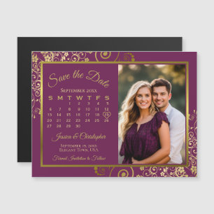 Magenta Plum Gold Calendar Foto Rett Date Magnet