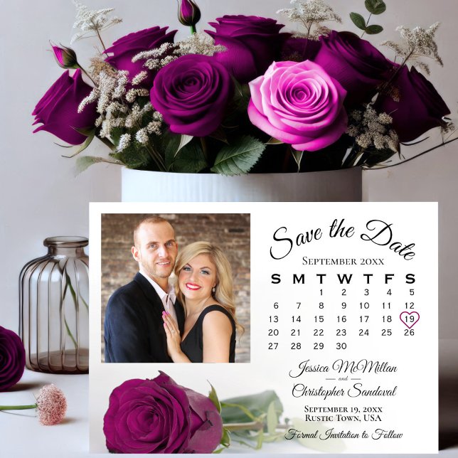 Magenta Plum Rose Elegante Hochzeitsskalender und  Save The Date (Von Creator hochgeladen)