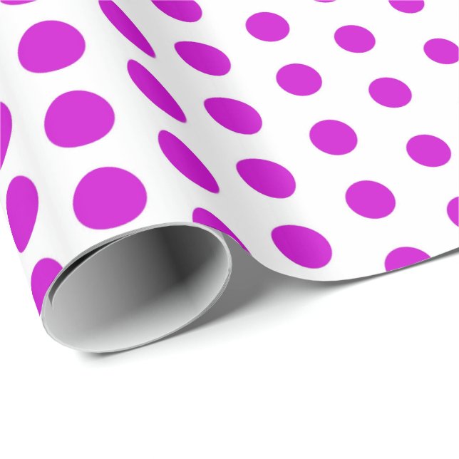Magenta Polka Dot Modern White Geschenkpapier (Rolleneckpunkt)