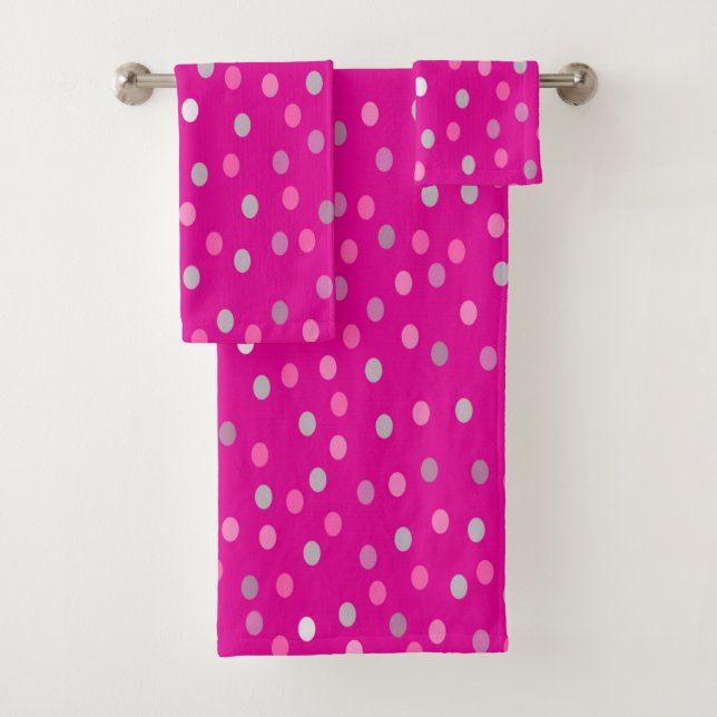Magenta Polka Dots Badhandtuch Set (Insitu)