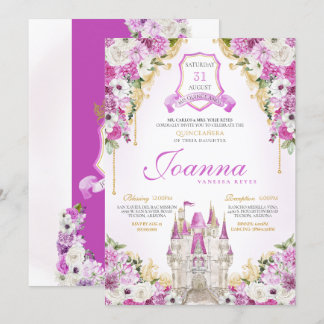 Magenta Princess Castle Royal Quinceanera Einladung