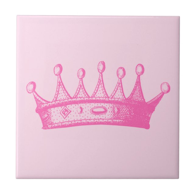 Magenta Princess Crown auf rosa Hintergrund Fliese (Vorderseite)