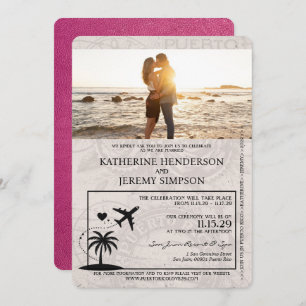 Magenta Puerto Rico Passport Hochzeit Einladung