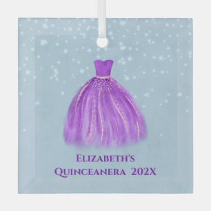 Magenta Quinceanera Dress on Starry Blue mit Name Ornament Aus Glas