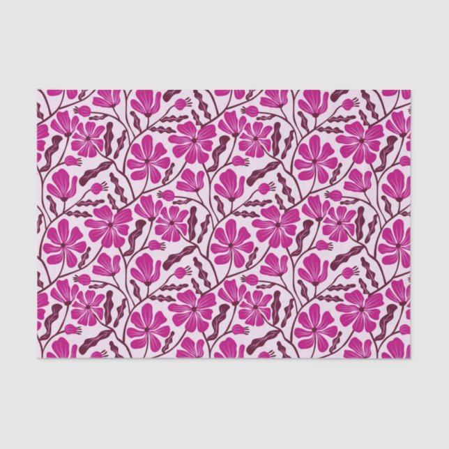 Magenta Retro Floral Pattern Seidenpapier (Vorderseite)