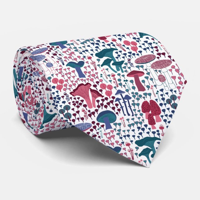 Magenta Retro Mushroom Krawatte (Gerollt)