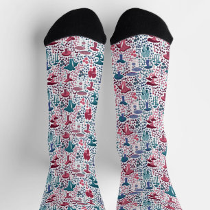 Magenta Retro Mushroom Socken