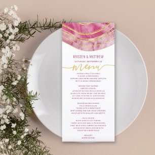 Magenta Rosa Aquarell Achat Gold Linien Hochzeit Menükarte