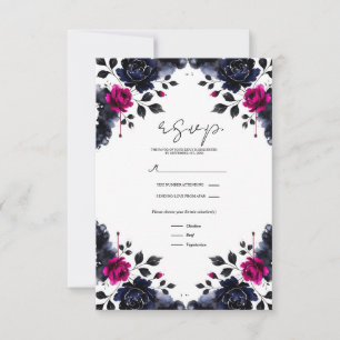 Magenta Rosa & Blau Tintenblumen Wasserfarbe RSVP Karte