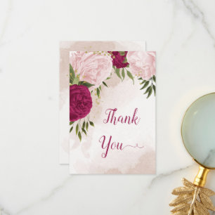 magenta rosa Blume Grün Blätter Hochzeit Dankeskarte