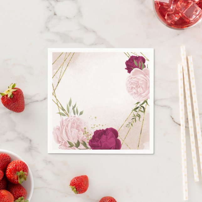 Magenta Rosa Blume Grüne Hochzeit Serviette (Beispiel)