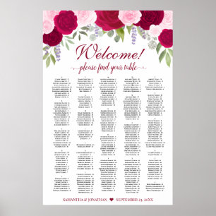 Magenta Rosa Boho Rosen Alphabetische Sitzordnung Poster