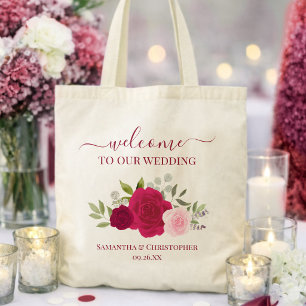 Magenta Rosa Boho Rosen Elegante Hochzeitsbegrüßun Tragetasche