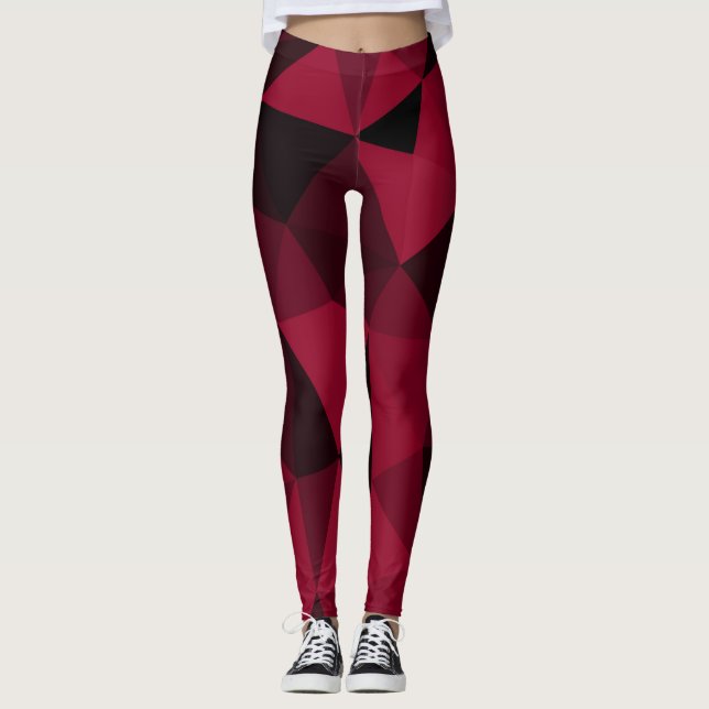 Magenta rosa, dunkelschwarze, geometrische Maschen Leggings (Vorderseite)