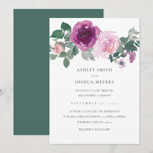 Magenta Rosa Floral Weiß Blatt Grün Hochzeit Einladung