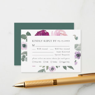 Magenta Rosa Floral Weiß RSVP Begleitkarte
