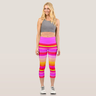 Magenta rosa gelbes, gestreift capri leggings