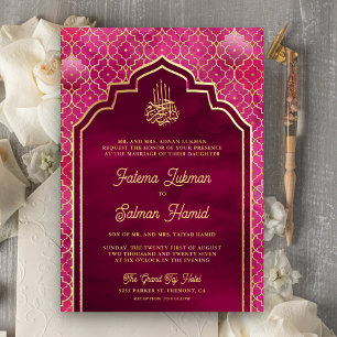 Magenta Rosa Gold Marokkanischer Bogen Muslimische Einladung