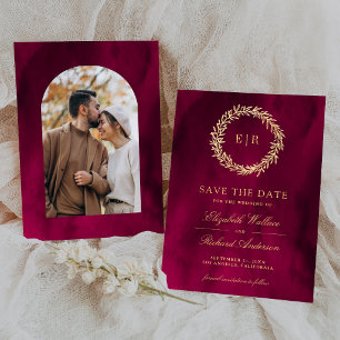 Magenta Rosa Goldblatt-Zweig-Hochzeitsfoto Save The Date