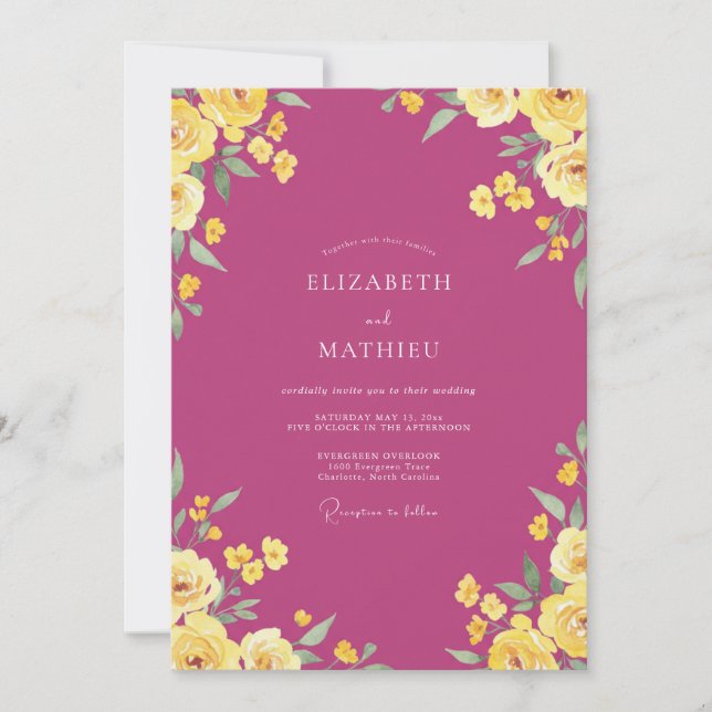 Magenta-Rosa-Hochzeit Einladung (Vorderseite)