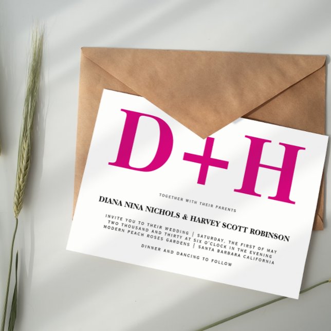 Magenta rosa Initialen fett Typografie Hochzeit Einladung (Von Creator hochgeladen)