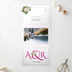 Magenta rosa Initialen und Ampersand, Rose Hochzei Dreifach Gefaltete Einladung