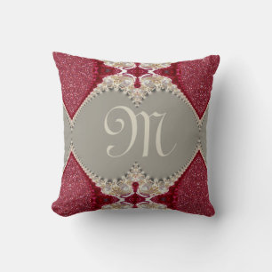 Magenta Rosa Lace FX Monogram Rot Weiß Kissen