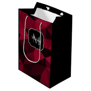 Magenta Rosa Rot Schwarzes Geometrie-Muster Monogr Mittlere Geschenktüte