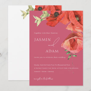 Magenta Rosa Rote Mohn Blumen Hochzeit Einladung
