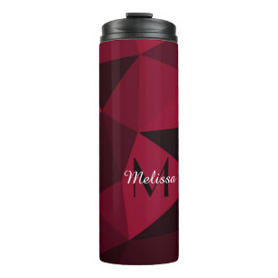 Magenta rosa rotes Schwarz Geometrie-Muster Monogr Thermosbecher