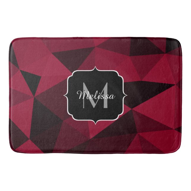 Magenta rosa Schwarz Geometrie Muster Monogram Badematte (Vorderseite)