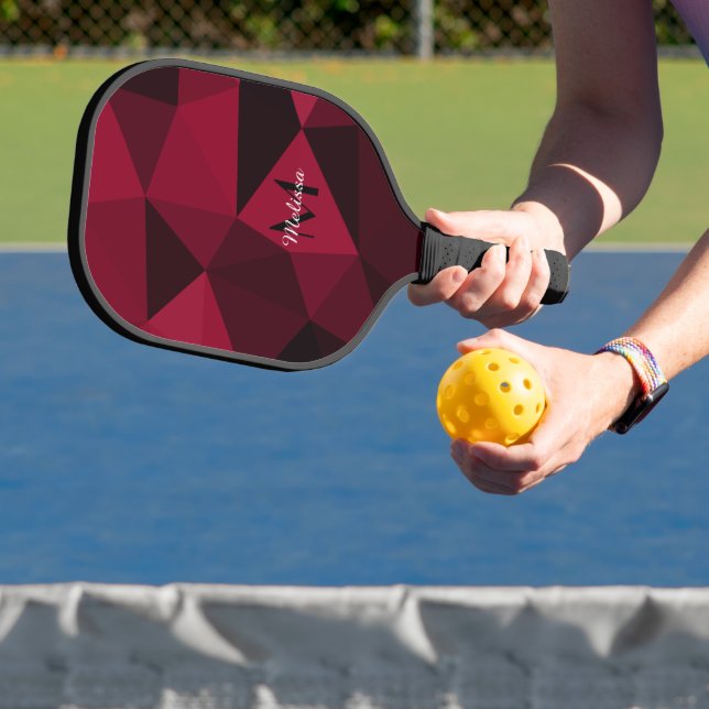 Magenta rosa Schwarz Geometrie Muster Monogram Pickleball Schläger (InSitu)